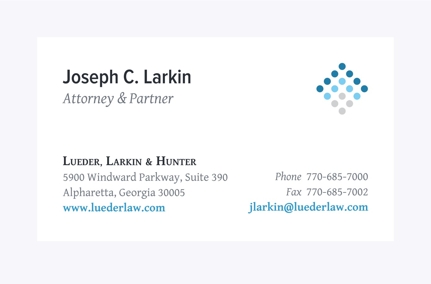 Lueder, Larkin, & Hunter - Business Card Front