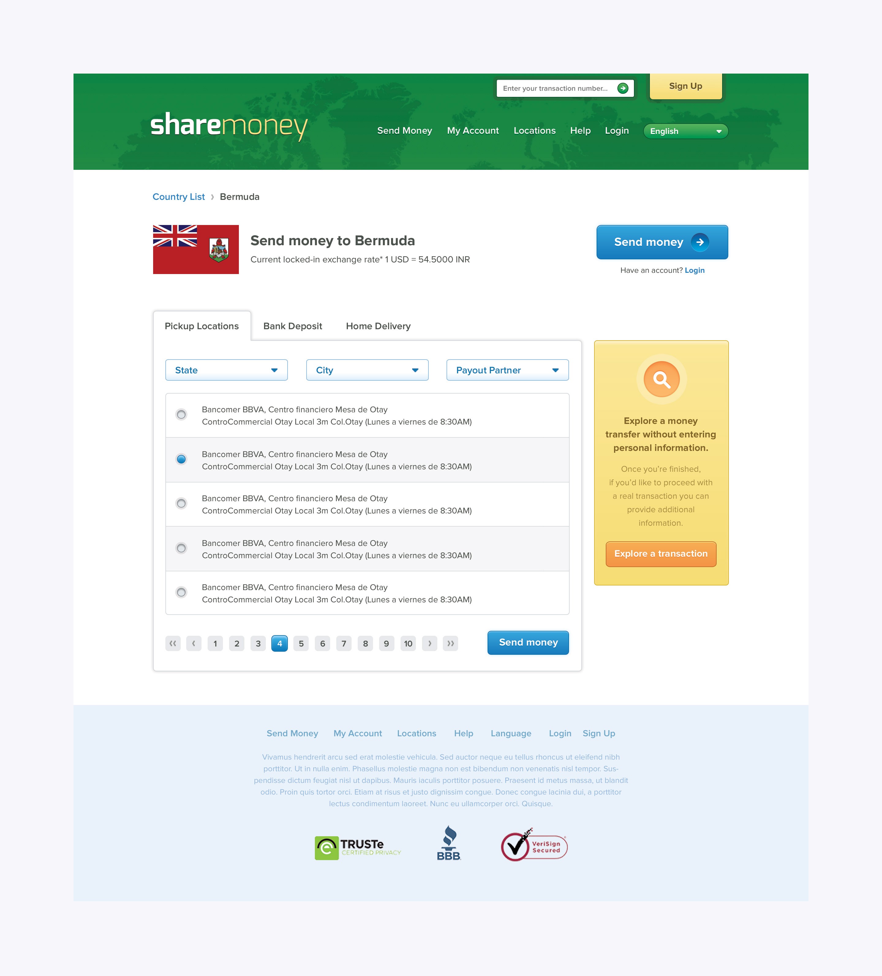 Share Money - Choose Bank Page