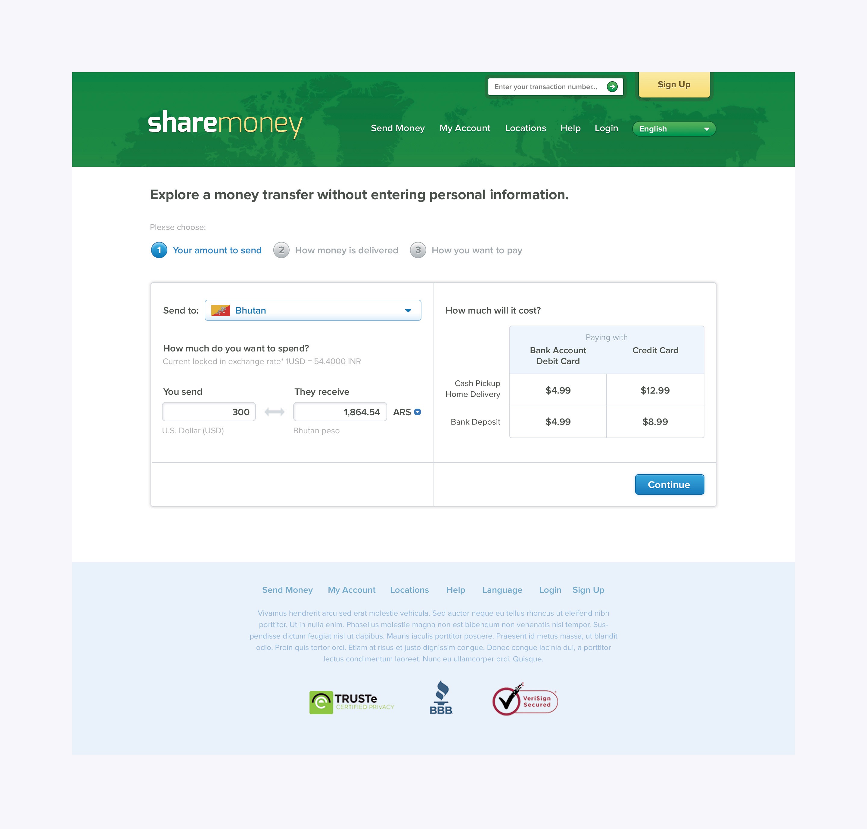 Share Money - Send Money Page