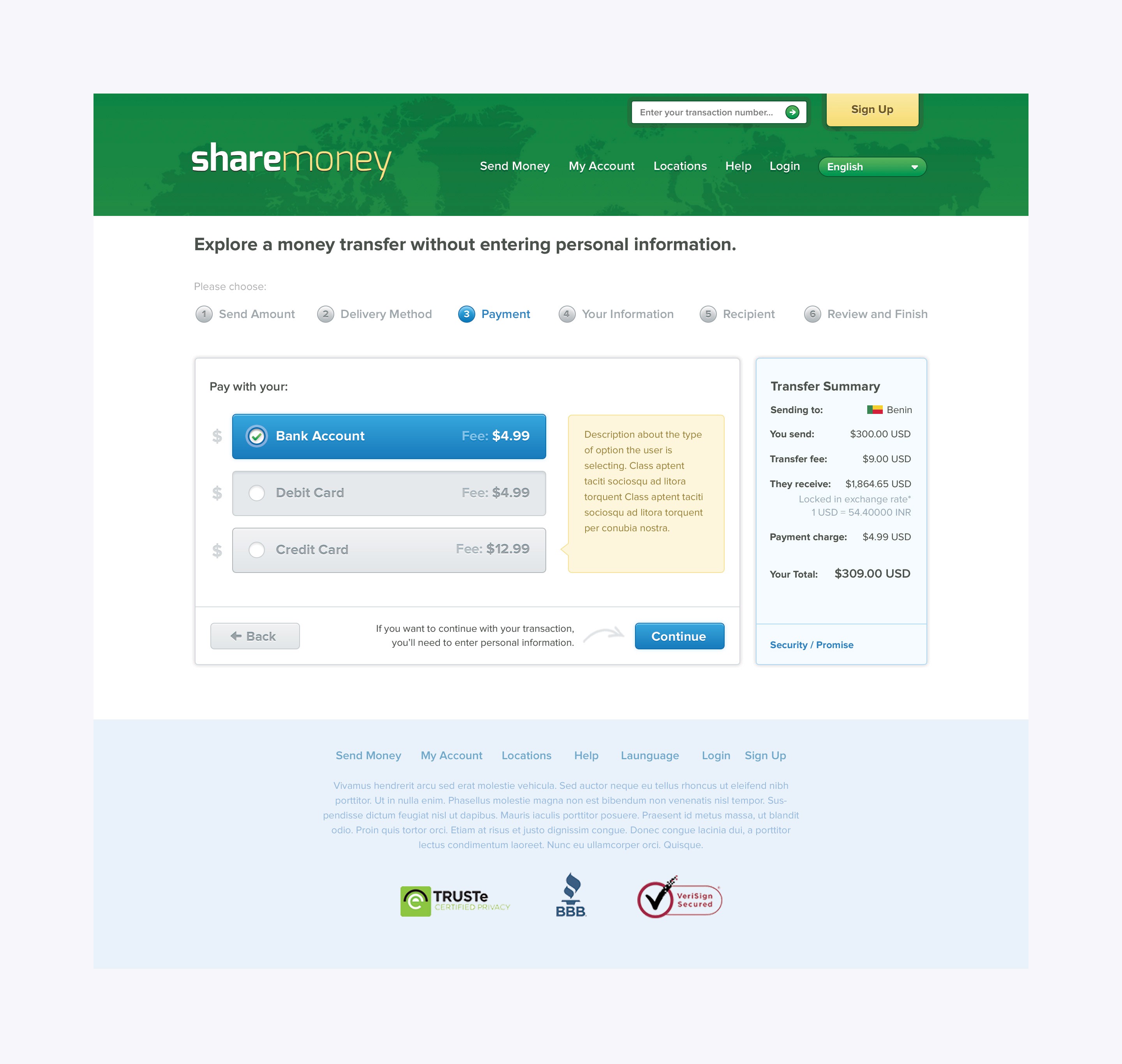 Share Money - Select Payment Page