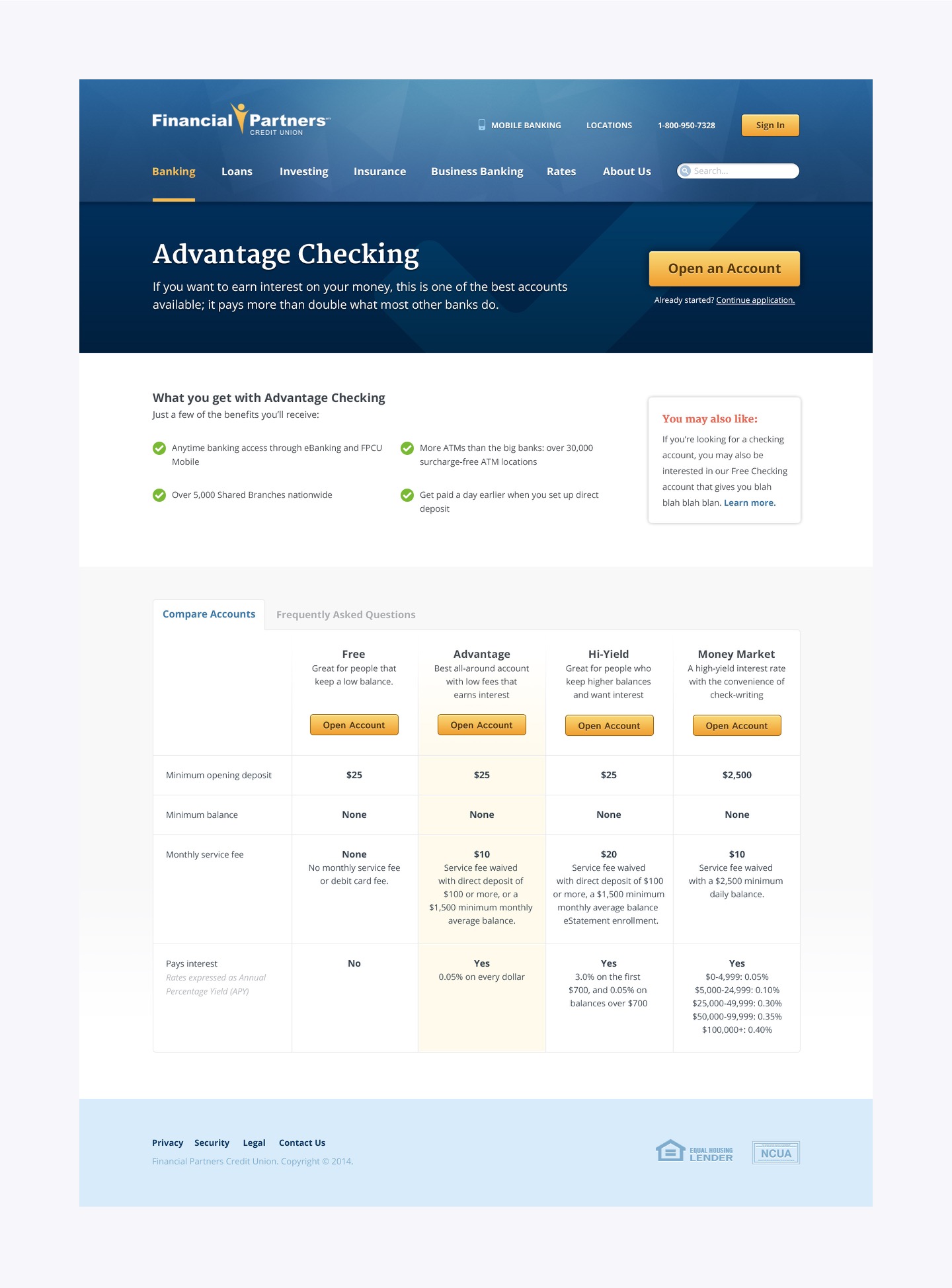 Financial Partners Credit Union - Checking Account Page